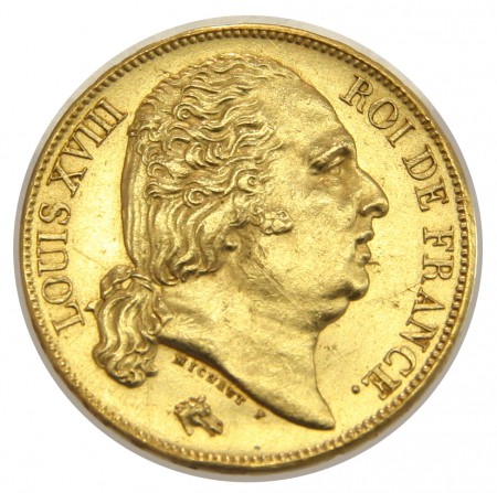 470 eur 20 Francos 1817 A Paris  Luis XVIII ORO 900  6,45 gr